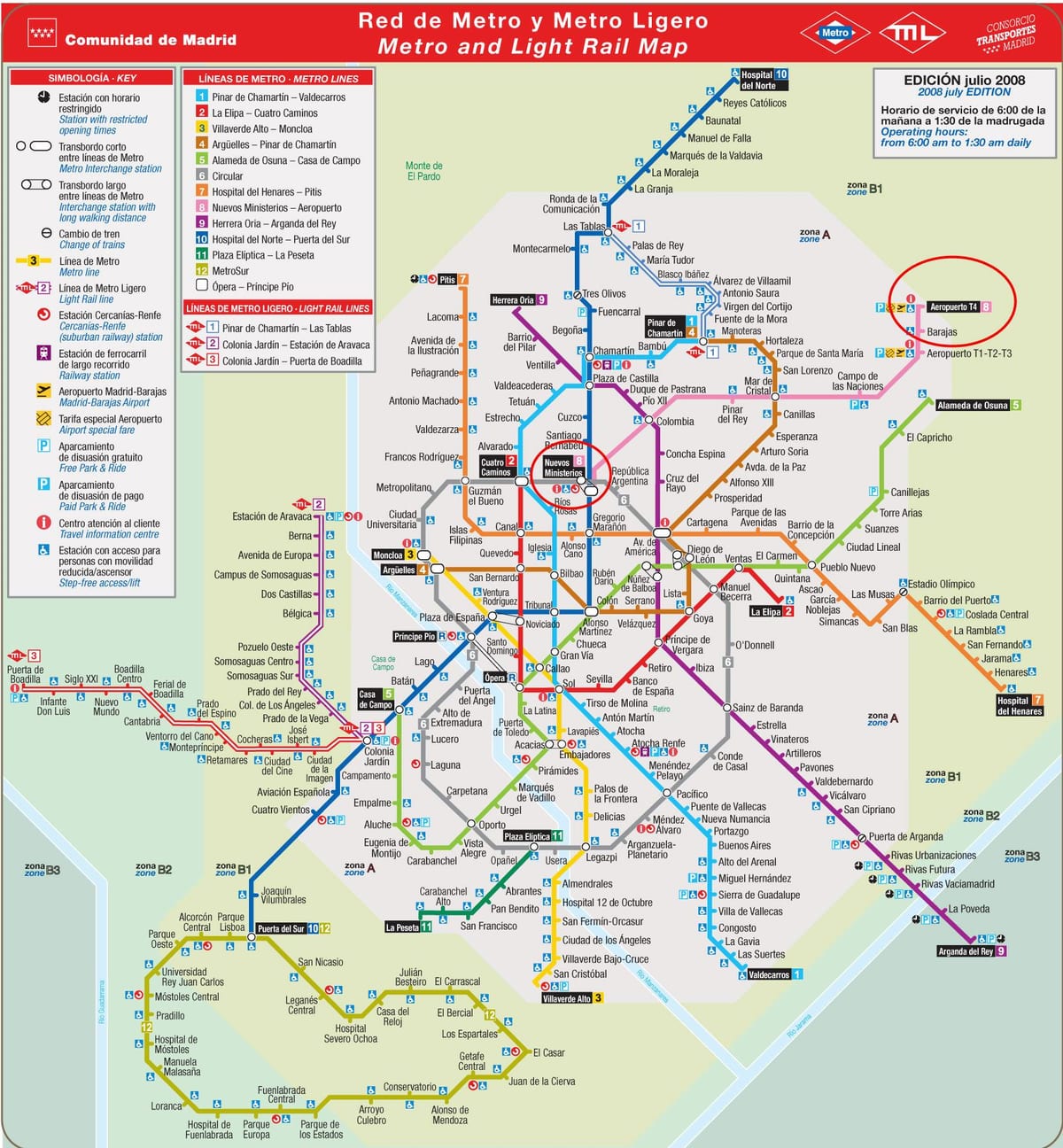 Metropolitana di Madrid mappa aeroporto