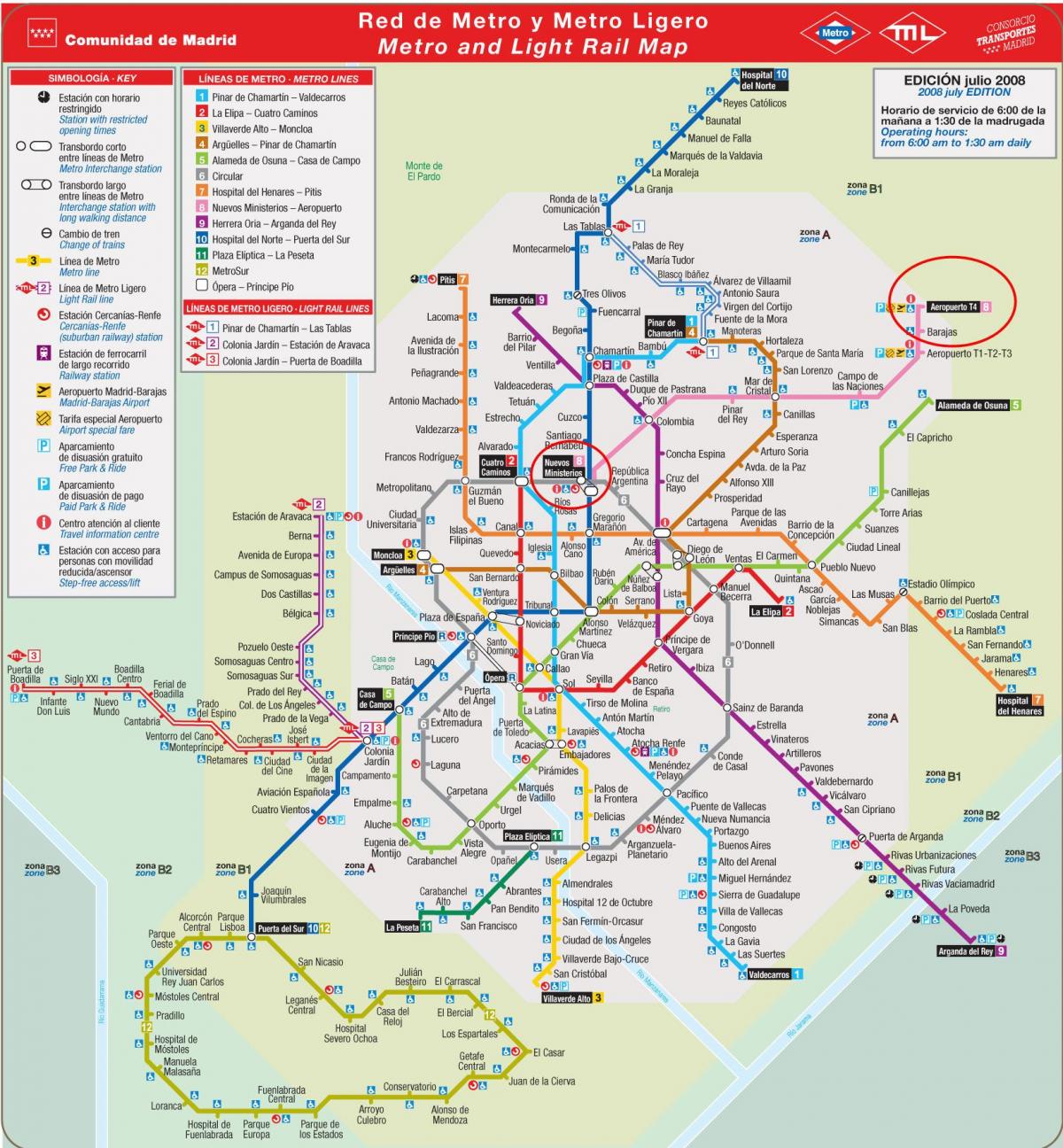 Metropolitana di Madrid mappa aeroporto