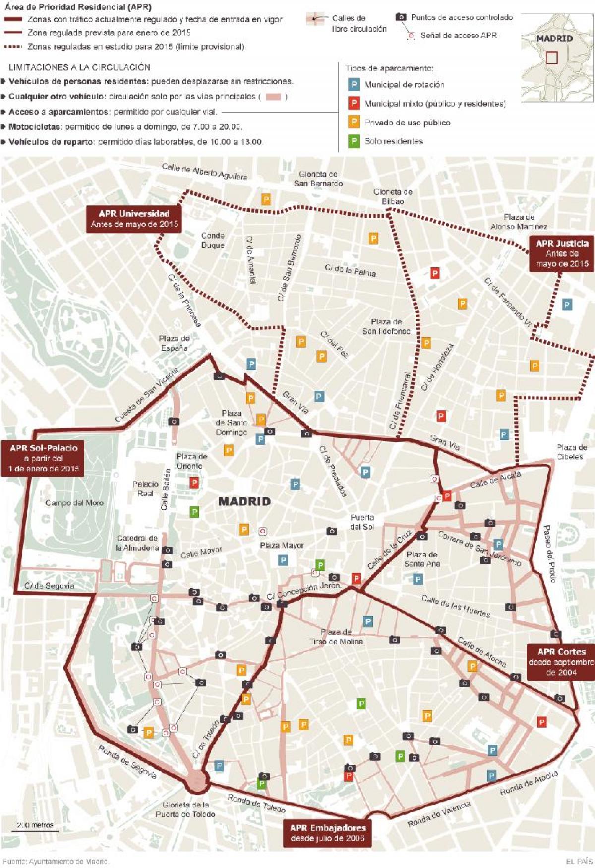 mappa di Madrid parcheggio