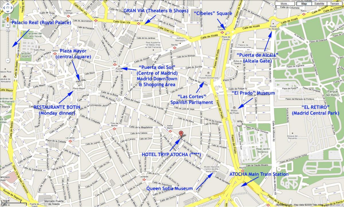 mappa del centro di Madrid, Spagna