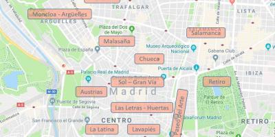 Mappa di Madrid, Spagna quartieri